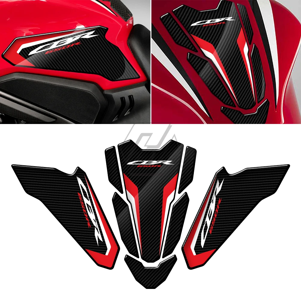 3D Carbon-look Triple Yoke Defender Sticker Side Tank Pad Protection for Honda CBR650R 2019-2022