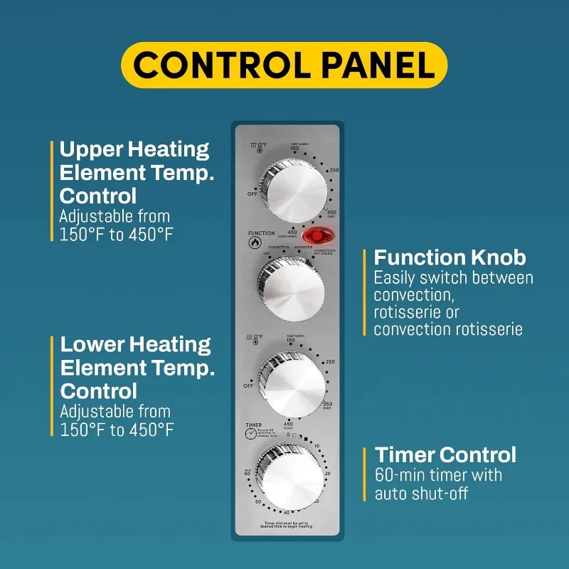 النخبة الذواقة ETO4510B #   باب فرنسي 47.5 كيو تي، فرن حراري مكون من 18 شريحة، مقابض تحكم، مشواة خبز نخب شواء للتدفئة
