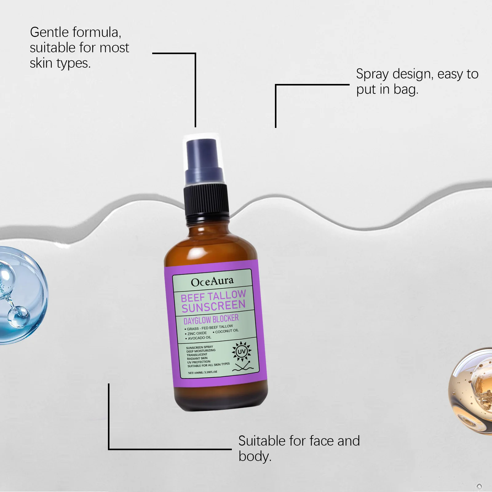 100ML Coconut Oil Sunscreen Spray Deep Moisturizing Improve Skin Texture Enhance Smoothness Non-greasy Glowing Sunblock Spray