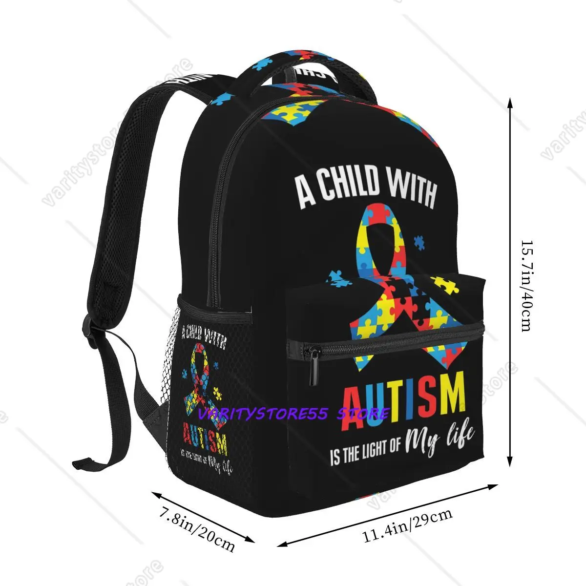 Colorful Autism Awareness Backpack Hot Sale Daypack Large Capacity Boys Girls BookBag School Bag Shoulder Bags for Men Women