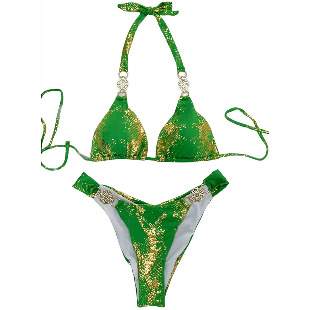 Diamantbedruckter Neckholder-Bikini mit Scrunch-Effekt am Po, Damen-Badeanzug, zweiteiliges Bikini-Set, Badebekleidung, Badeanzug, Schwimmanzug V4897 – Detail 33