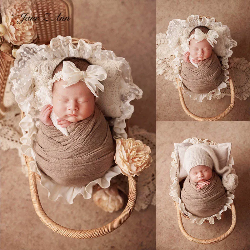 

Newborn baby photography props long tail night cap with pom pom infant sleeping hat costume for baby photo shoot