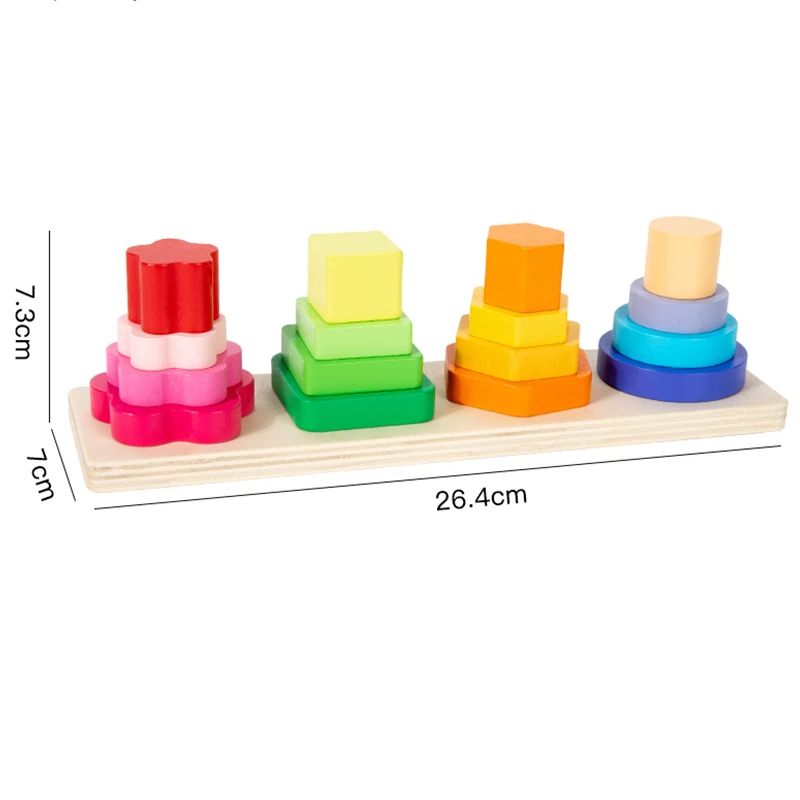 لعبة تراص خشبية لفرز الأشكال بأربعة أعمدة - مناسبة للمهارات الحركية الدقيقة للأطفال الصغار والتعرف على الشكل/اللون #6