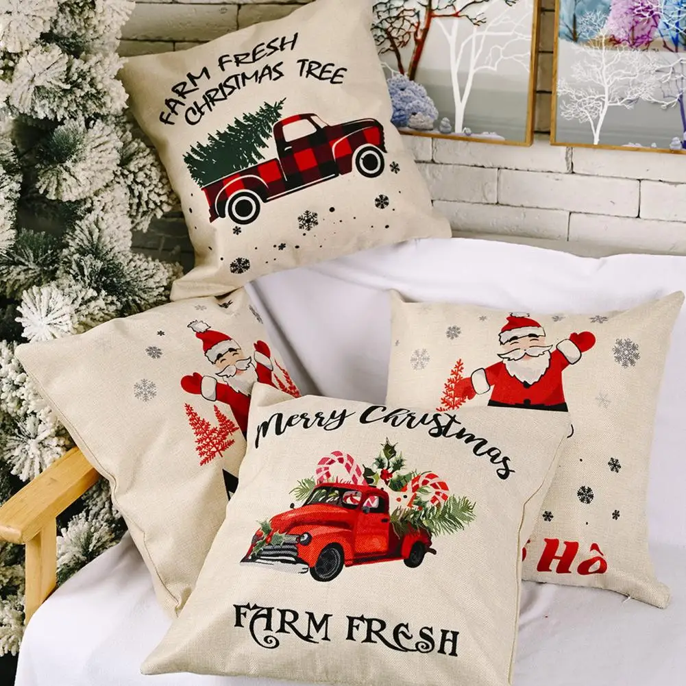 Christmas Throw Pillowcase Classic Christmas Print Pillowcase Festive Santa Claus Pillowcase Cozy Couch Cushion Cover for Home