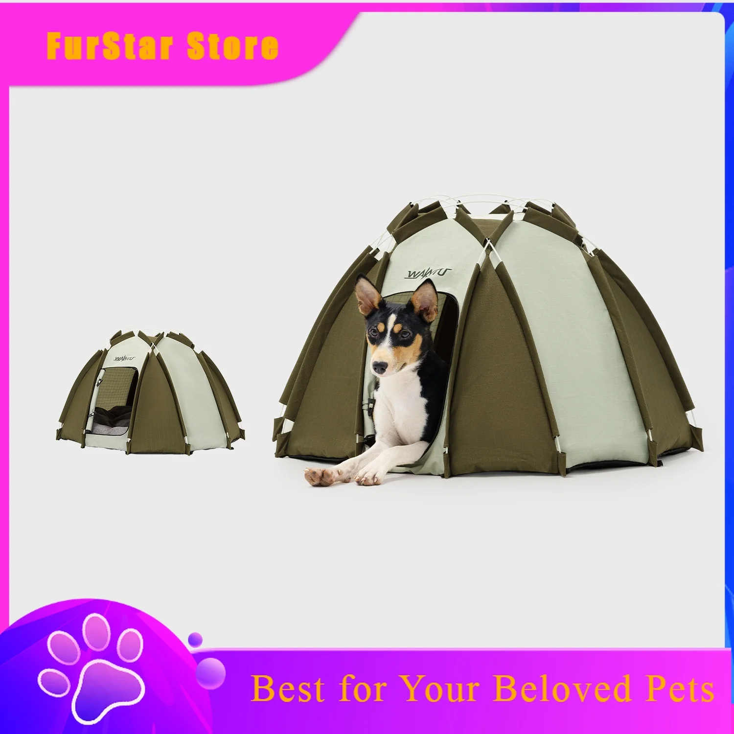FurStarOutdoor Foldable Dog Tent Large Portable Semi-Enclosed Dog House Sun-Protective Pet Camping Bed Pet Waterproof Tent House