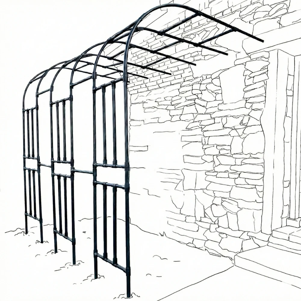 Half Sided Arch Garden Trellis The Wall Metal Trellis for Climbing Plants Outdoor Arbor for Vines, Roses, Cucumber Support Large