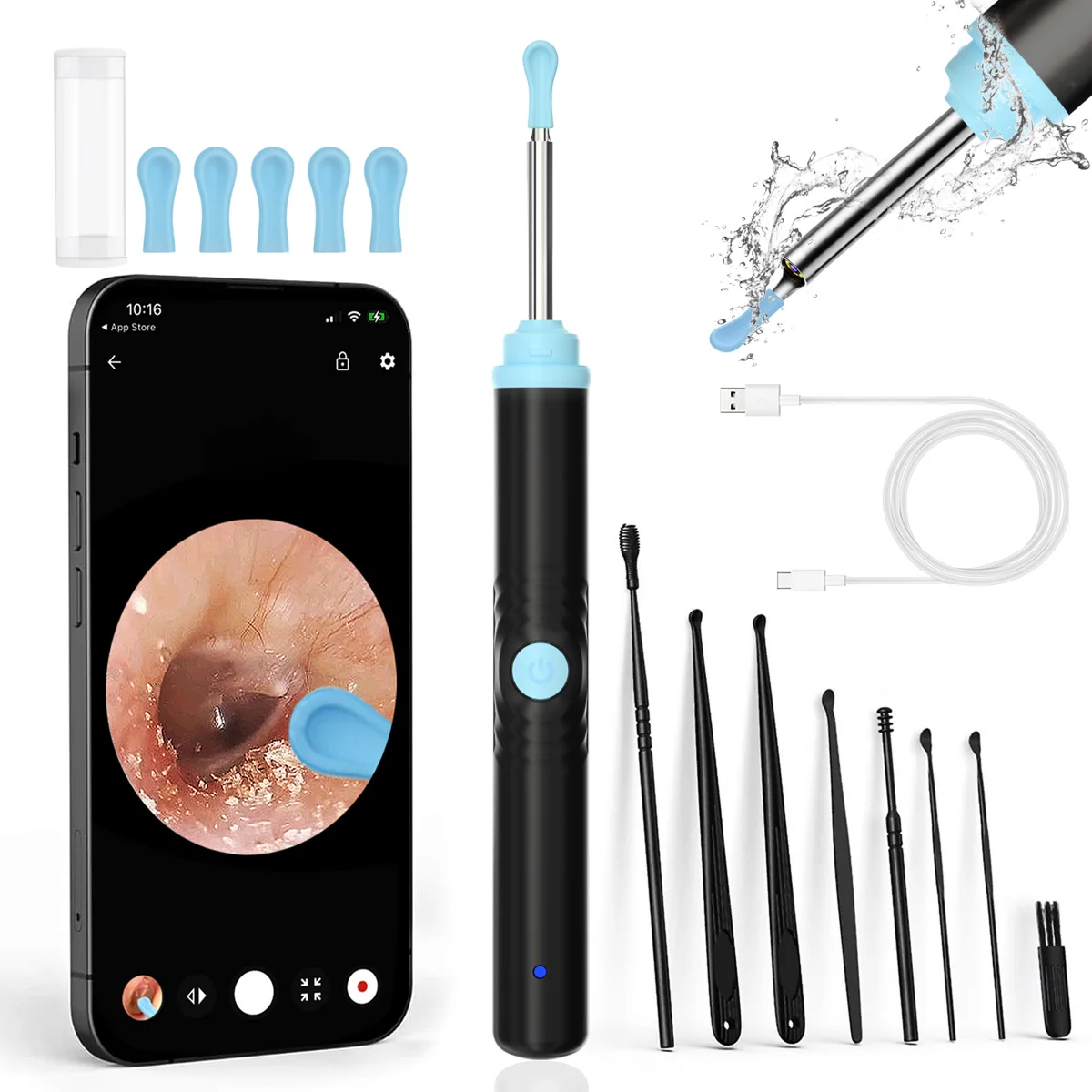 

Wireless Ear Wax Removal Tool Camera Ear Wax Removal Kit Ear Cleaner with Camera 1080p HD 8Pcs illuminate The Ear Examination