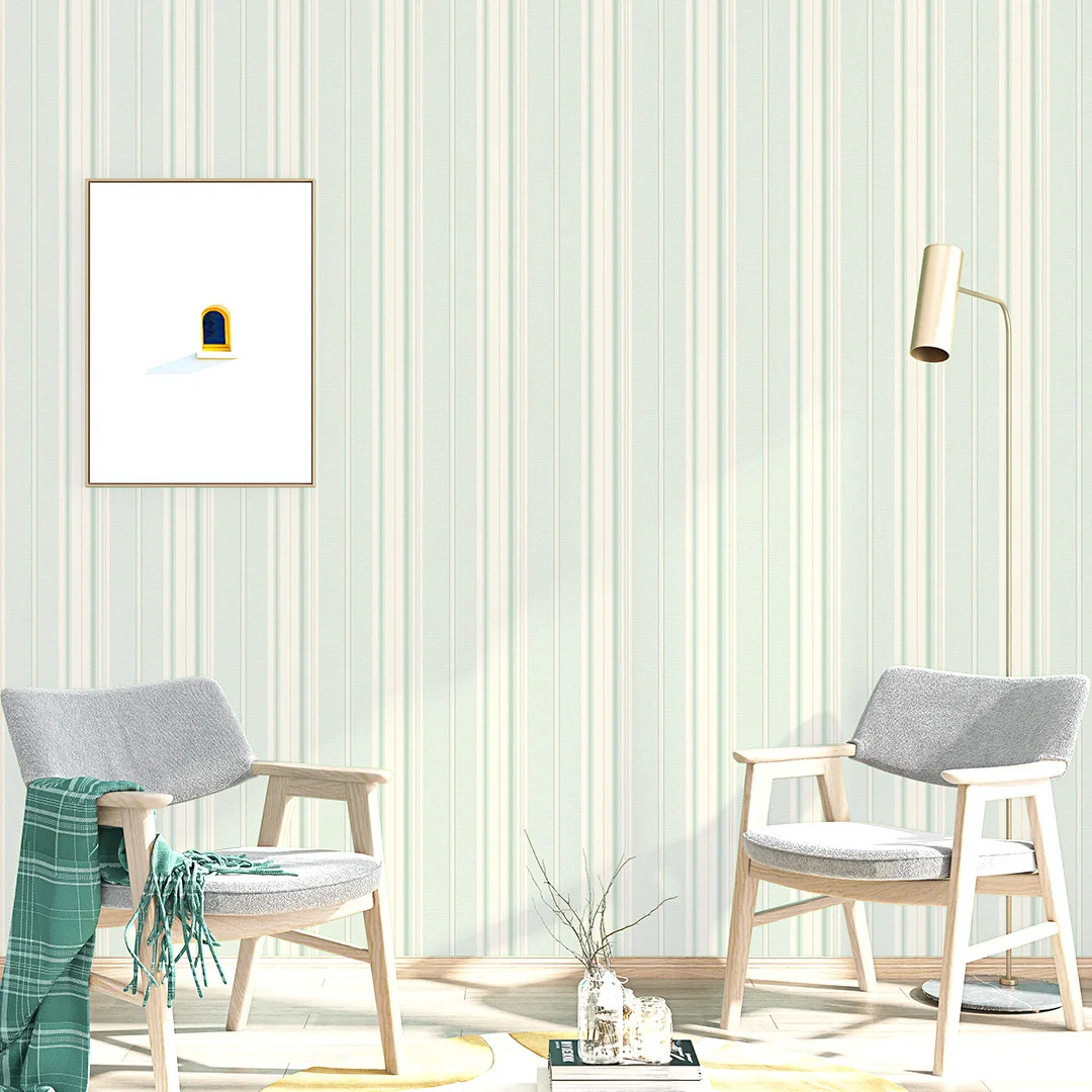 3D Simple Vertical Stripe Wallpaper for Living Room Bedroom Kids Room Light Blue Full Coverage Non Woven Embossed Textured Wallc