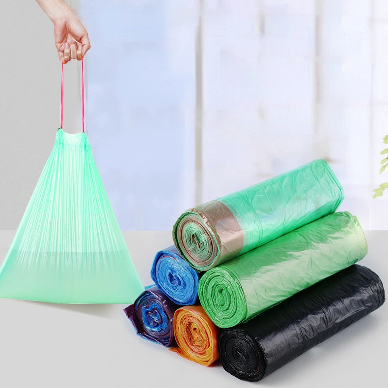 5 Rolls 75 Pieces Drawstring Plastic Bag for Household Use Portable Thickened Garbage Bag