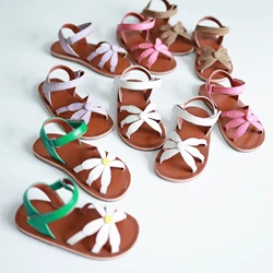 Summer Genuine Leather Girls Sandals Chrysanthemum Salt Water Cowhide Children's Beach Shoes Suede Leather Kids Sandals