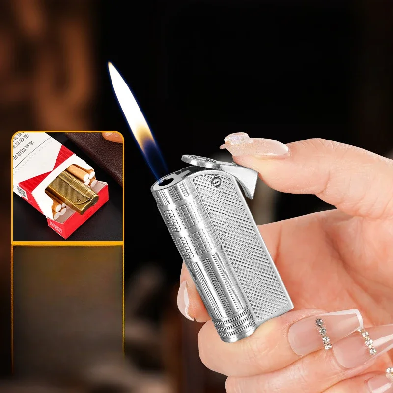 

New Metal Retro Open Fire Lighter Retro One Button Ignite Butane Gas Inflatable Lighter Smoking Accessories Gift Tool