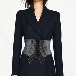 European and American retro black strapping leather waist closure for women's decoration, versatile and fashionable outerwear el