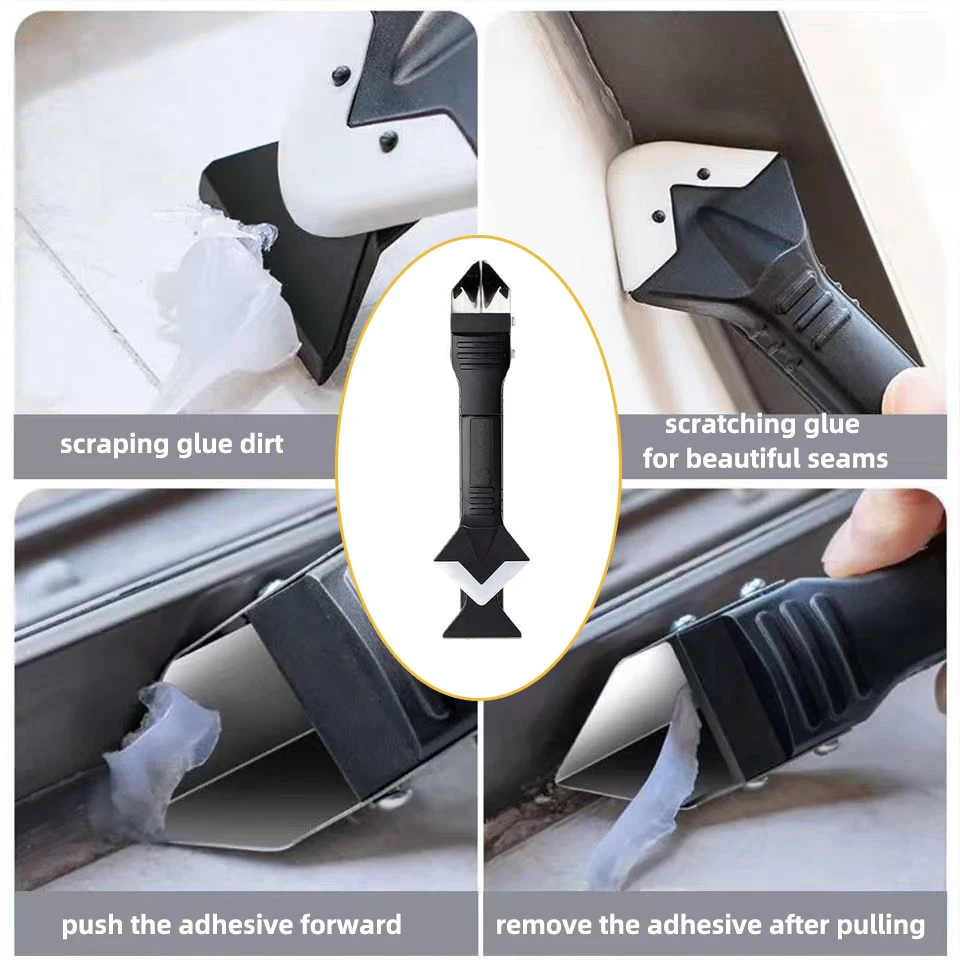 سيليكون مكشطة ممسحة مزيل الصمغ سكين السد زاوية الجمال الكراك مجرفة أداة الجص مكشطة عدة مع 5 قطعة رأس مكشطة #4