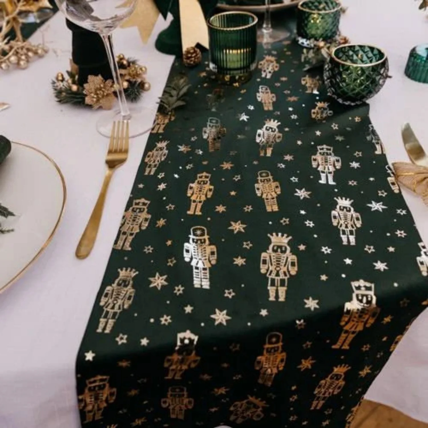 Luxury Nutcracker Table Runner, Dark Green Christmas Table Runner, Christmas Table Runner, Christmas Tableware