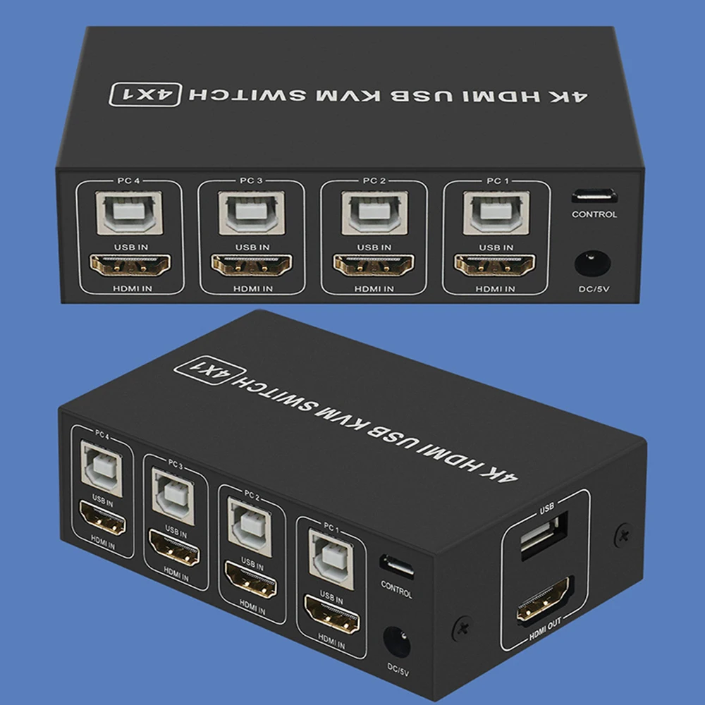 Przełącznik HDMI KVM 4K 60Hz 4-portowy przełącznik USB KVM HDMI Selektor Box USB 2.0 i HDMI 2.0 Przełącznik KVM HDR do myszy, klawiatury, monitora