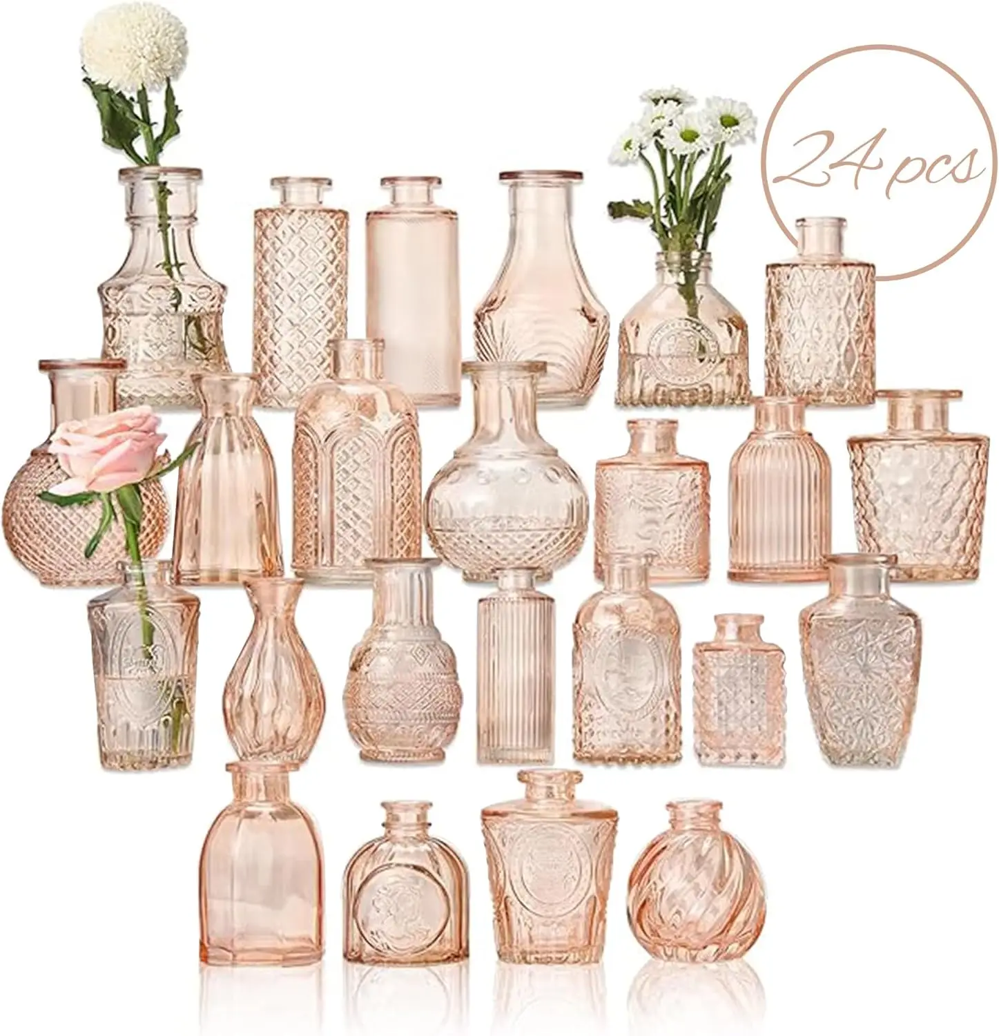 Clear Glass Vases for Home Decor, Centerpiece for Weddings,Rustic & Vintage Decor, Champagne-Colored Bud Vases in Bulk 24