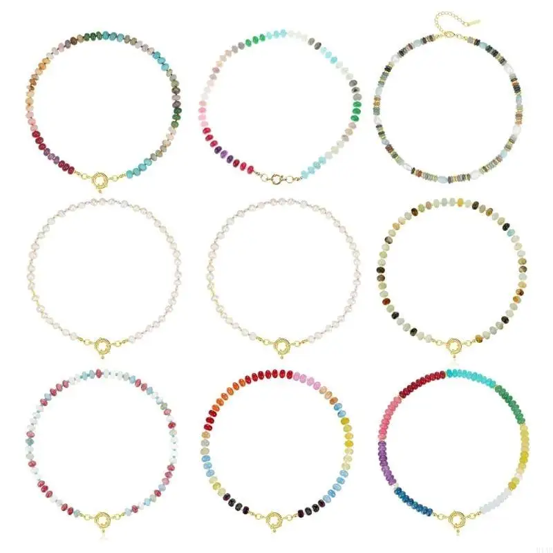91AF Rainbow Bead Necklace Elegant Neckwear Daily Wear Charm Necklace Party Dating Accessories Suitable for Any Occasion