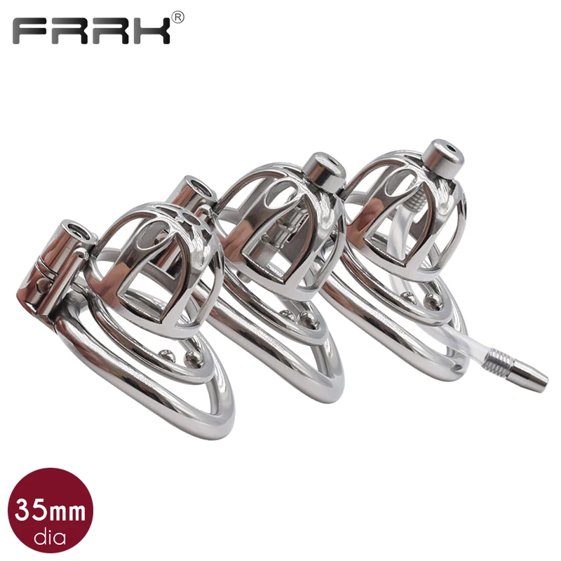 FRRK Male Chastity Cage with Anti-Off Ring for Man Comfortable Bondage Devices Urethral Plug Catheter Cock Lock BDSM Sex Toys