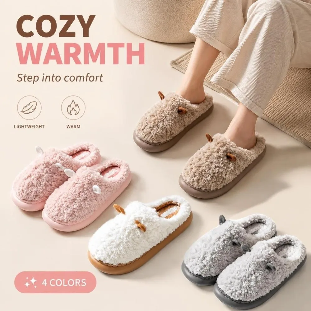1 Pair Comfortable Non-Slip Cotton Slippers Warm Cozy House Shoes Cotton Lining Couple Slippers Home Wear