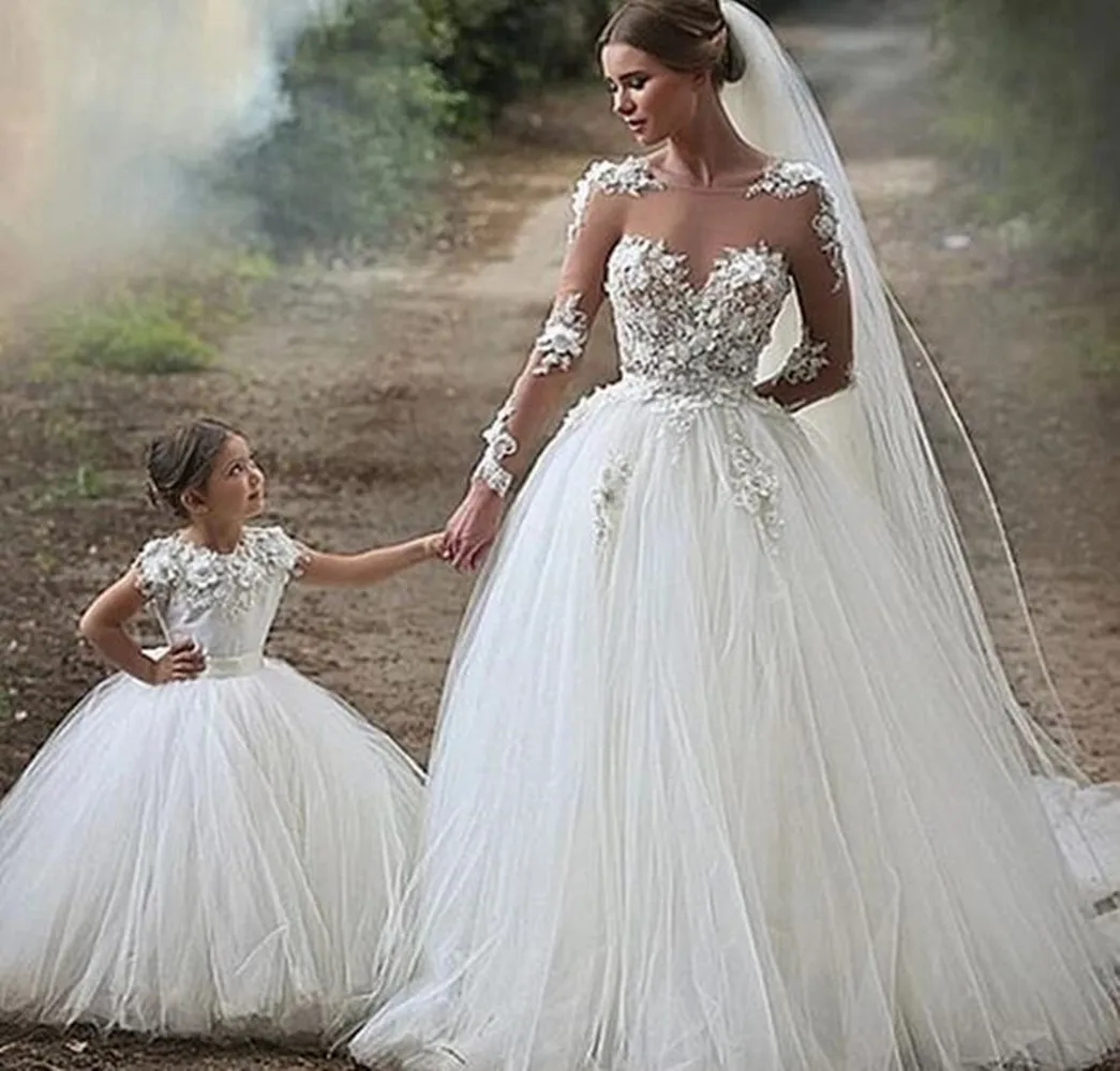 

Mother And Daughter Flower Girl Dresses Princess Dress Tulle Beading Cute Kids Dress