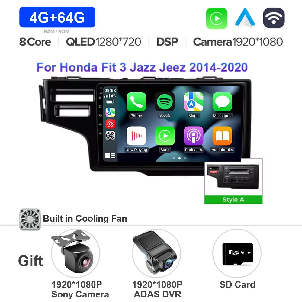 Android 15 autoradio voor Honda Jazz 3 2015 - 2020 Fit 3 GP GK 2013 - 2020 Carplay Auto GPS Navigatie Multimedia Speler 4G WIFI