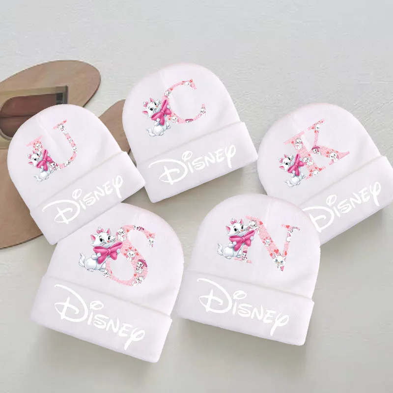 

Disney The Aristocats Marie Cat A-Z 26 English Letters Beanies Knitted Solid Cute Hat Girls Winter Beanie Caps Warmer Bonnet