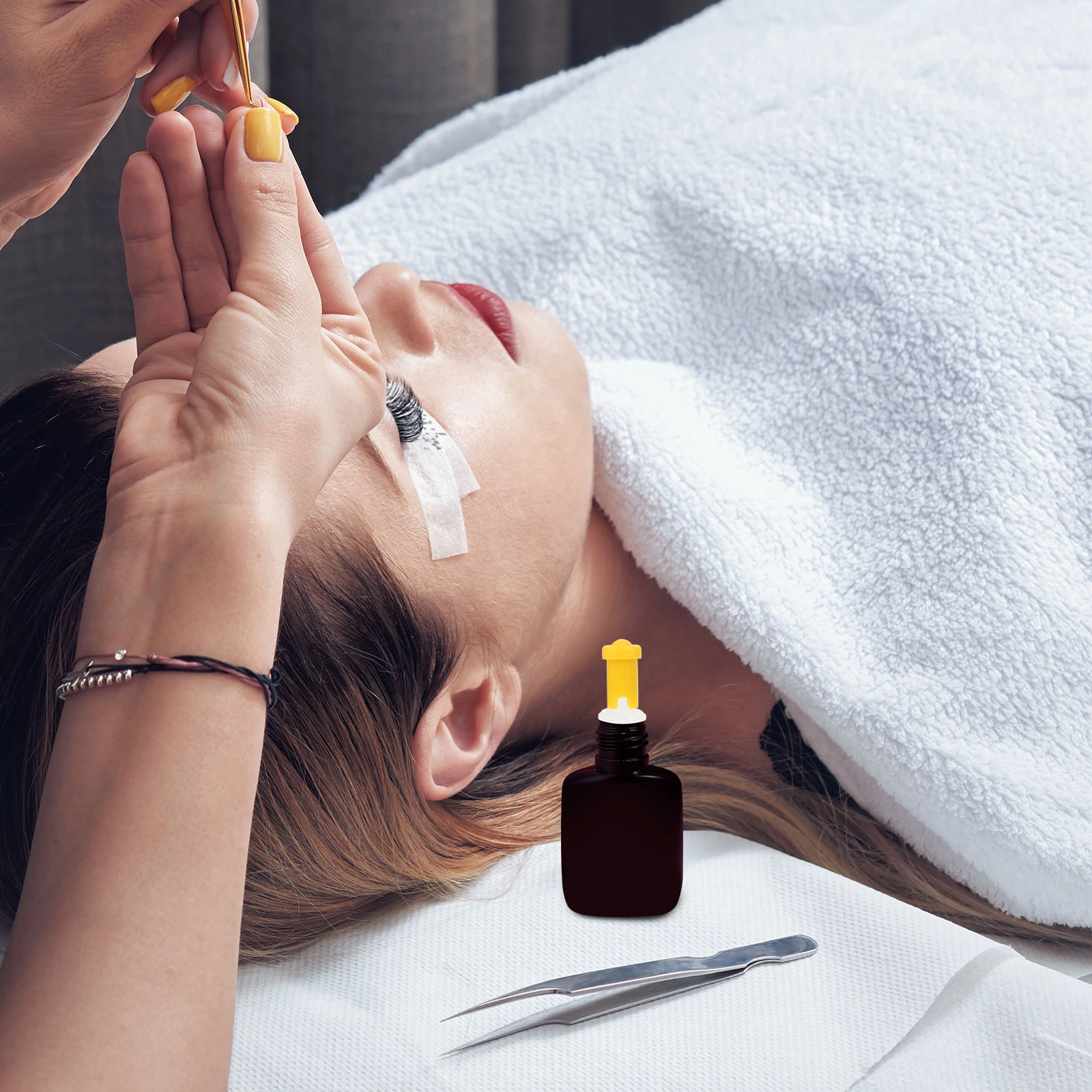 Bouteille de colle pour cils, 100 pièces, Anti-blocage, aiguille, outil d'extension de cils, deux couleurs jaunes, sans colmatage pour Salon