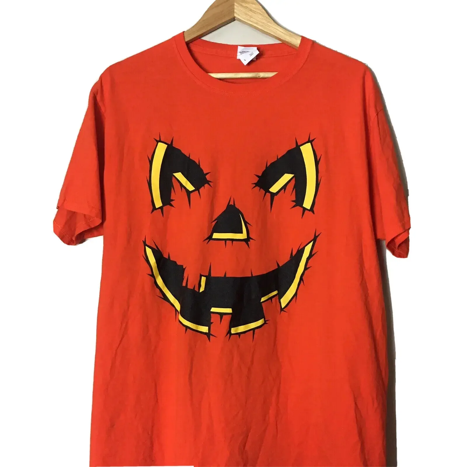 Halloween Shirt Orange Short Sleeve Crew Neck 100% Cotton XL