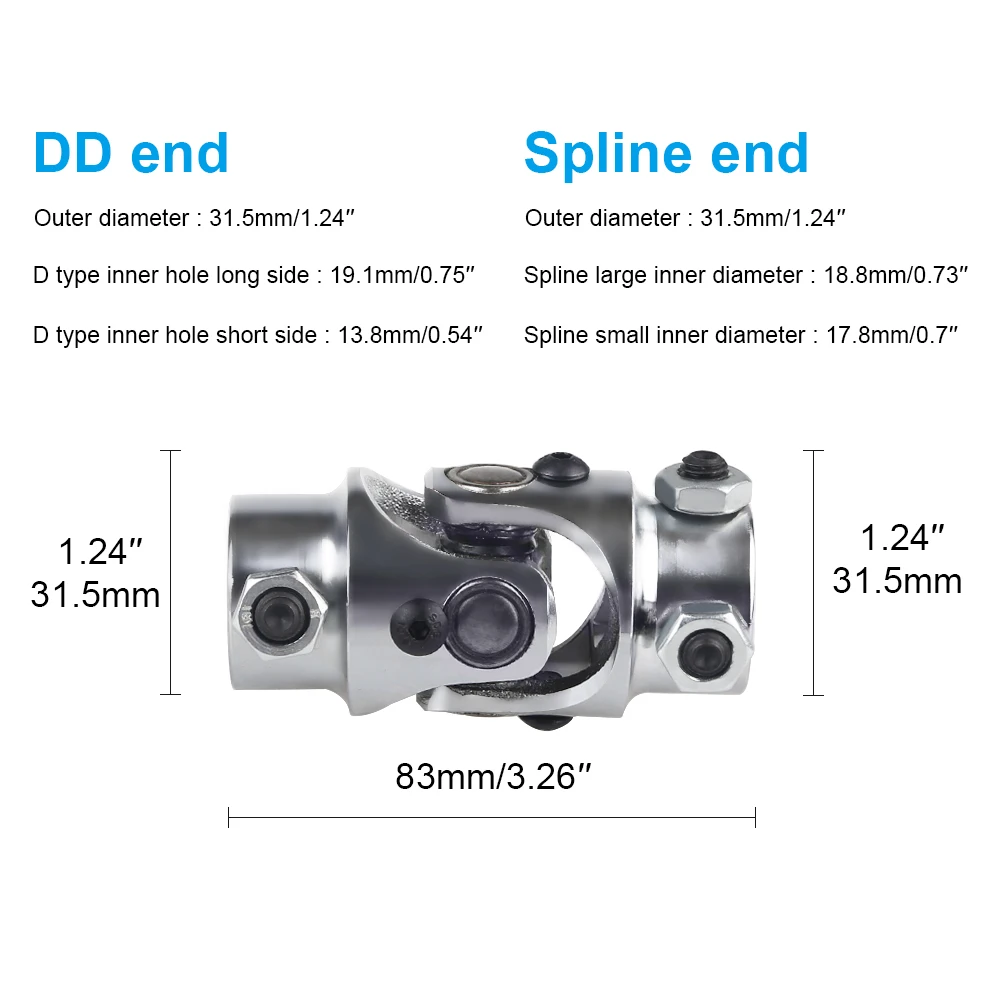 1pc Chrome Single Steering Shaft Universal U Joint 3/4\