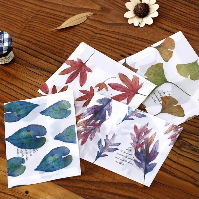 10pcs/lot 16*11cm sulfuric acid paper envelope leaves pattern transparent window envelope for greeting cards cover