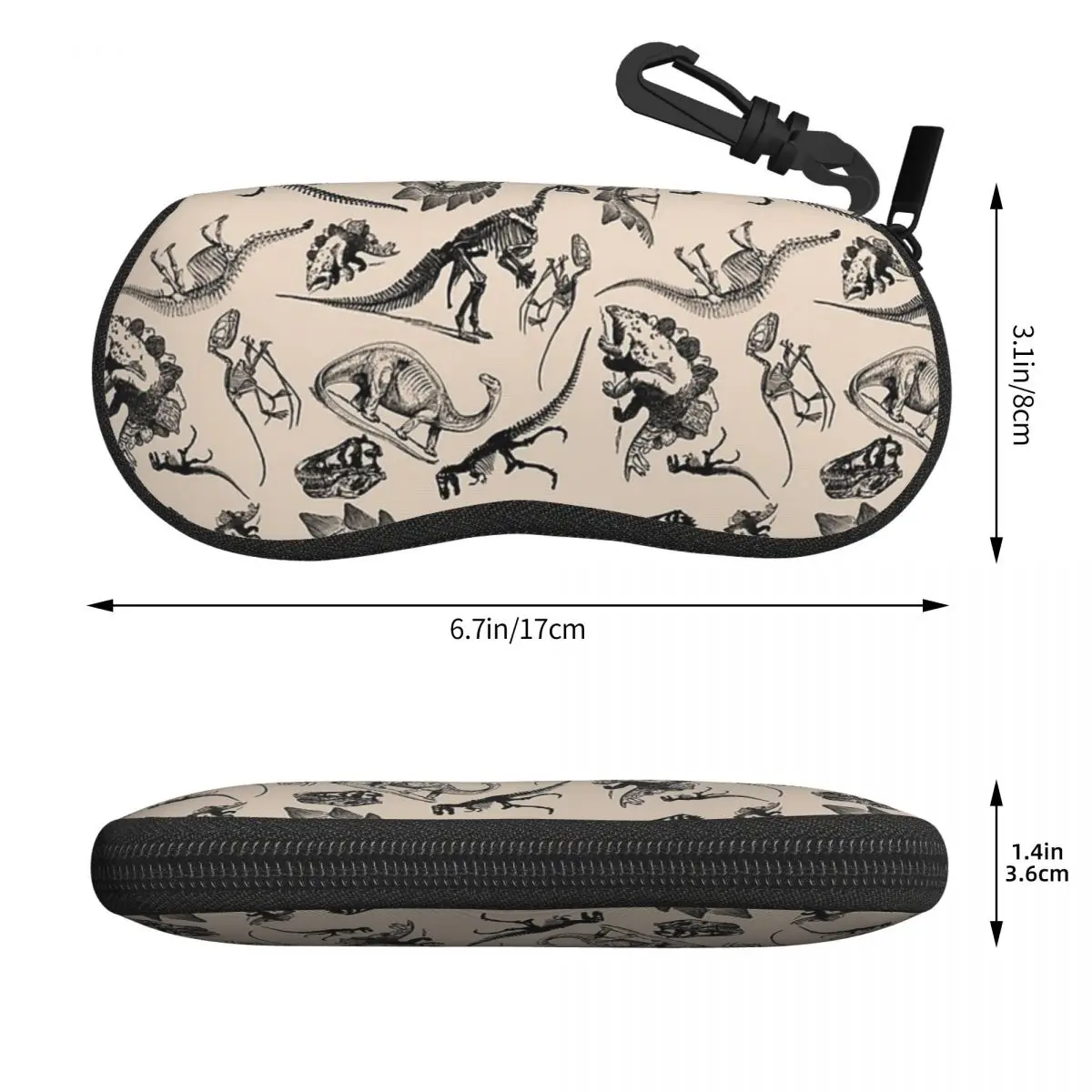 متحف عتيق الديناصورات والهياكل العظمية باللونين الأسود والكريمي حافظة نظارات واقية صندوق النظارات الشمسية حقيبة النظارات