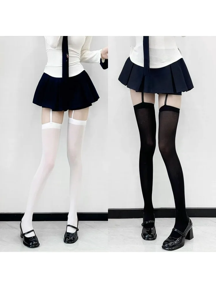 Collants en velours à larges bandes, 1/2 paires, bas hauts de cuisse fins Lolita avec jarretelles, chaussettes au-dessus du genou pour collège Y2K JK