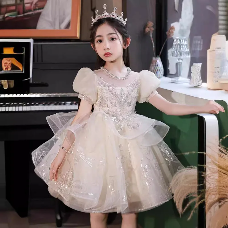 

Элегантное элегантное детское платье принцессы в сказочном стиле для девочек на день рождения, маленькое платье для выступлений на фортепиано