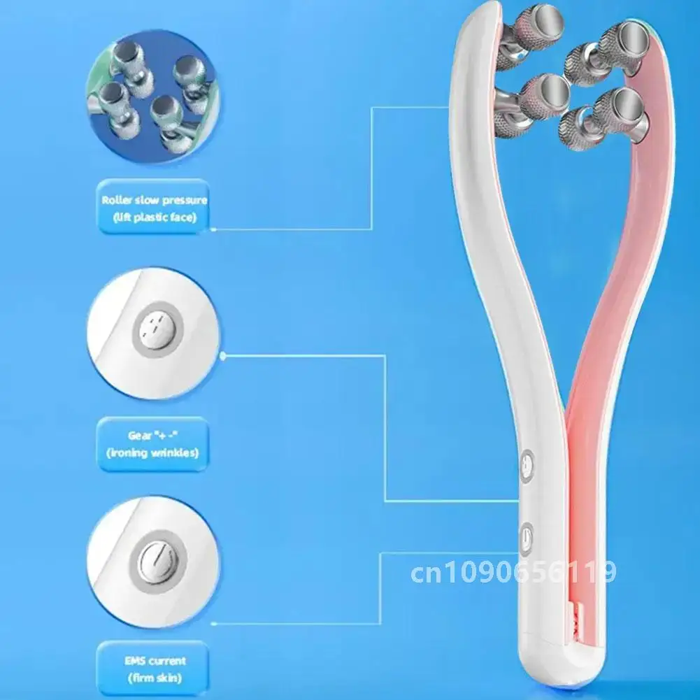 Masajeador de rodillo eléctrico para adelgazar la cara, herramienta doble, herramienta de masaje, cuidado de la piel, cinturón en forma de elevación en V N4z3