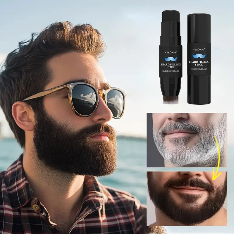 Beard Filling Stick Built-in Brush Waterproof Gray Beard Concealer Quick Natural Coverage Men Beard Tint Makeup Cosmetic