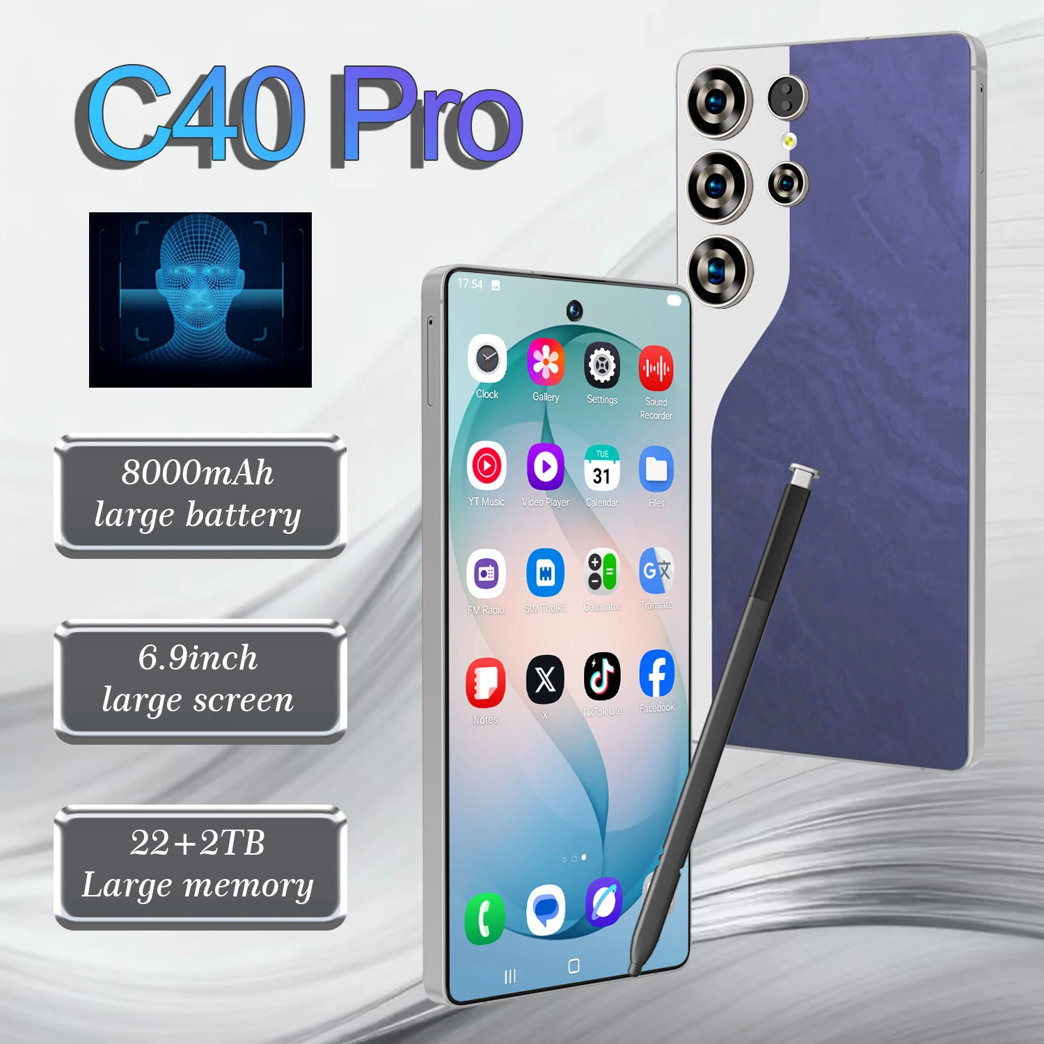 Hot 2026 New C40 Pro Global Version 5G Dual Card Dual Standby System Original Intelligent 6.9inch 8000mAh Battery Arrival