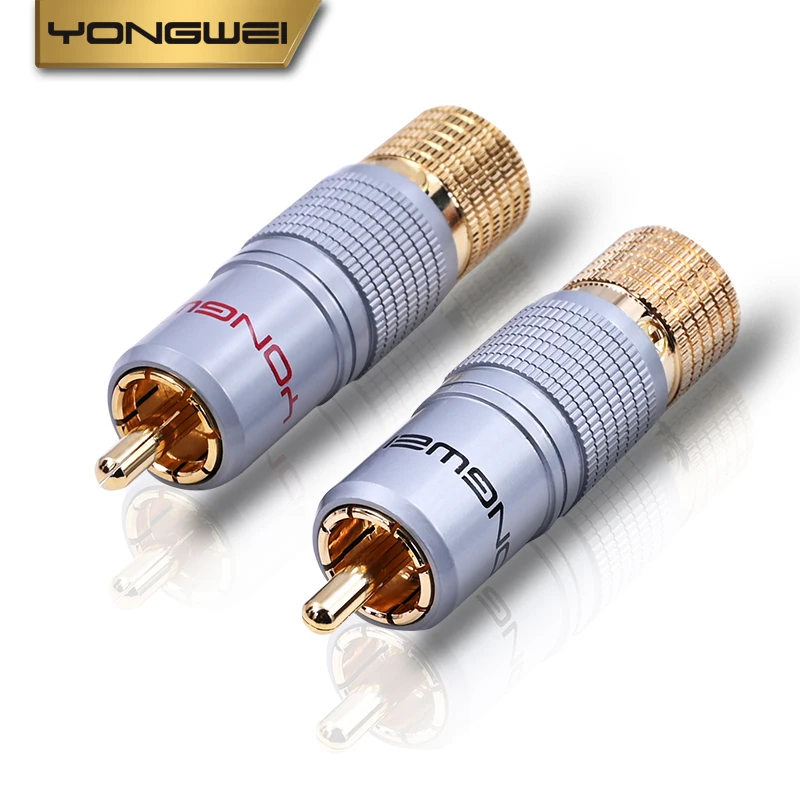 YONGWEI Gold-plated copper RCA Connector RCA Lotus Male Plug Self-locking Solder-free Mixer AV head coaxial audio Wire Connector