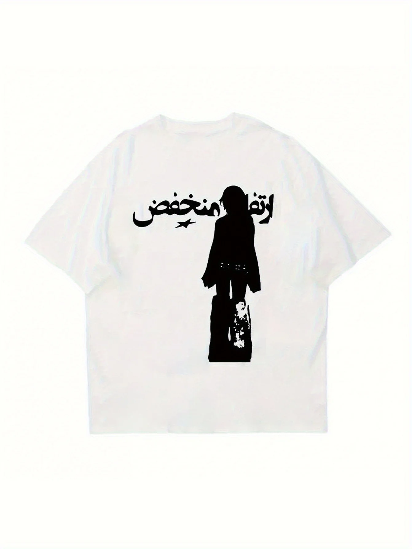 Goth Emo T-shirt Arabic Writing and Star Print Casual Harajuku Hip-hop Summer T-shirt Music Apparel Bold Print Regular Fit