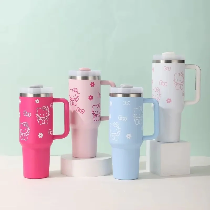 

40oz Rainbow Cat Large Capacity Stainless Steel Insulated Mug With Handle For Car Use Action & Toy Figures Animation Derivatives