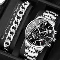 2 Pcs/Set Fashion Men's Watch Set Watches Alloy Strap Quartz Wristwatch Casual Business Men's Clock Bracelet Set