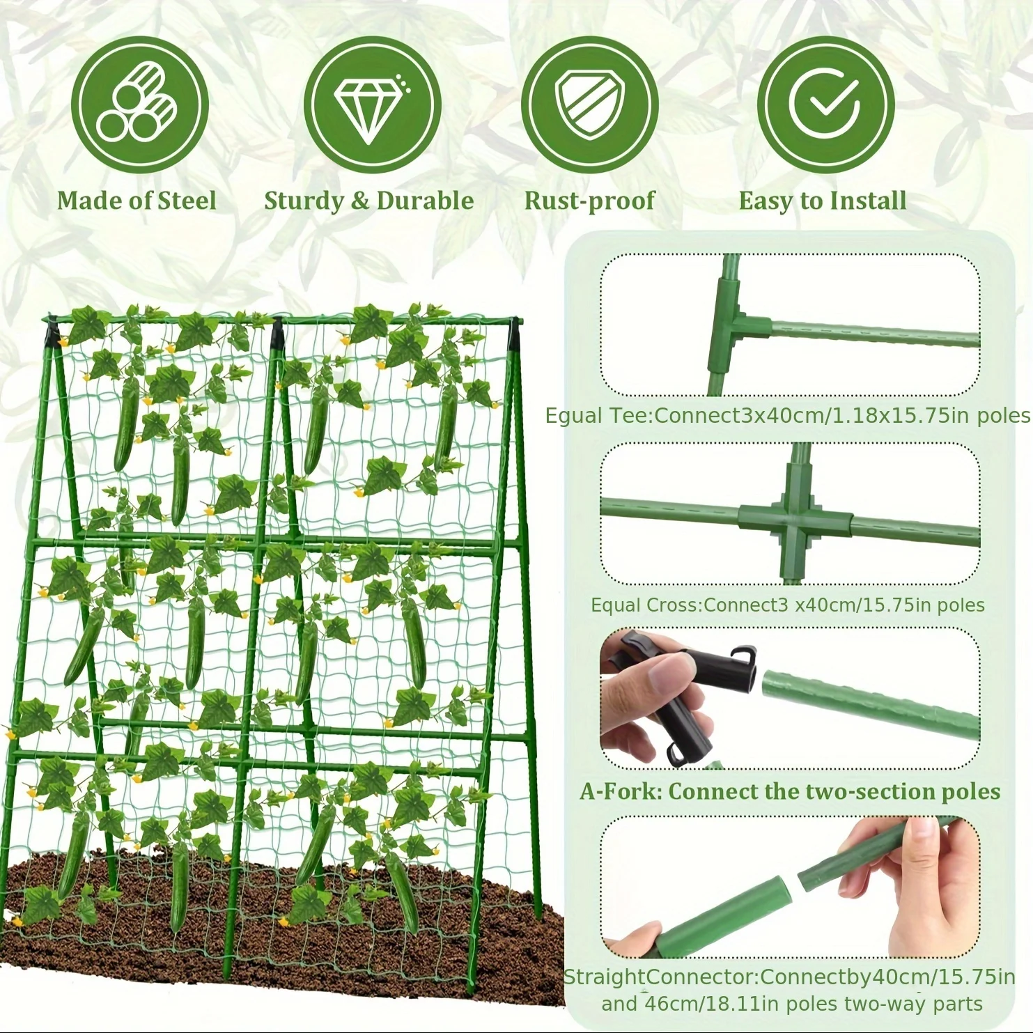 2 Packs Cucumber Trellis for Raised Beds, 31 X 47 Inch Adjustable Size A-Frame Garden Trellis for Climbing Plant Outdoors