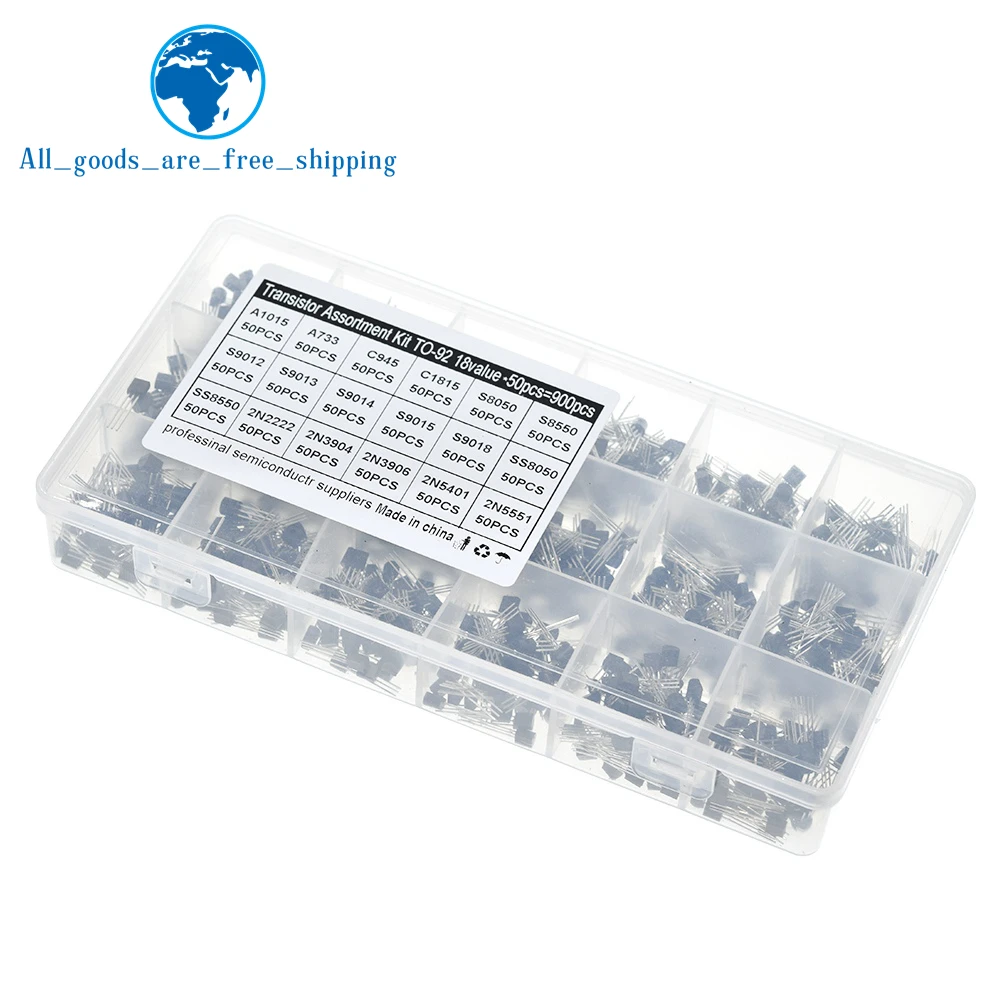 TZT 900Pcs/box 18Values Kit A1015 A733 C945 C1815,S8050 S8550 S9013 S9014 S9015 S9018 SS8050 SS8550 2N2222 2N3904 2N3906 2N5551