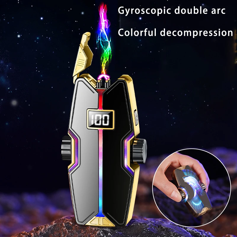 Cool Decompression Rotating Gyroscope Colorful Breathing Light Charging Dual Direct Charge Windproof Lighter