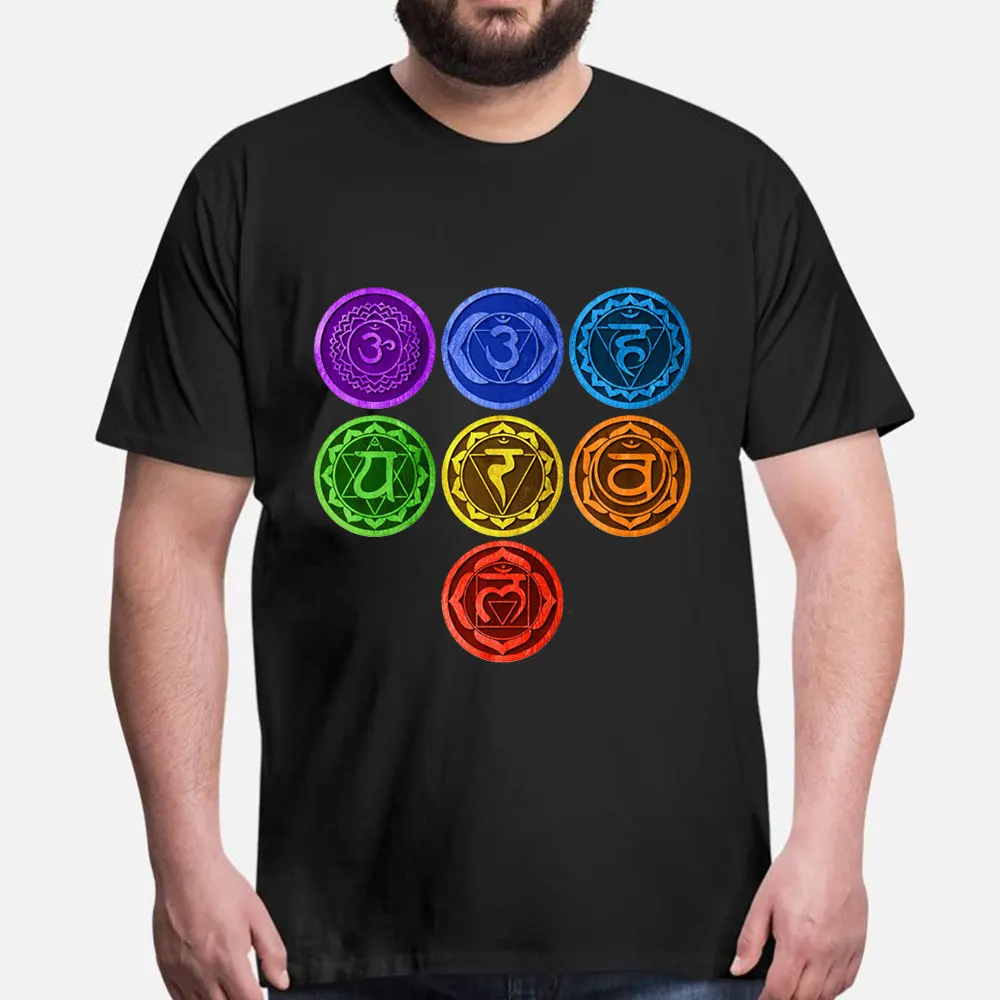 7 Chakras Yoga Sacred Geometry OM Namaste Kundalini Meditation Gift T-Shirt 100% cotton Short Sleeve Graphic clothes All size