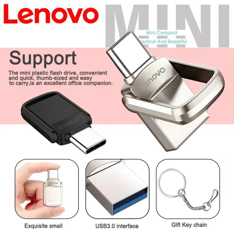 Lenovo 2TB USB Flash Drive Usb 3.0 High Speed 1TB Type-C Interface Dual-Use Flash Memory Stick For Mobile Phone Computer