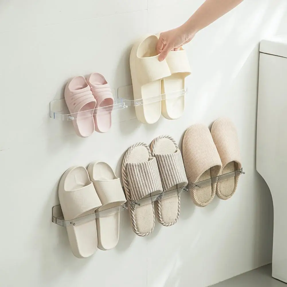 Waterproof Transparent Strong Load Bearing Space-saving Slippers Rack Wall Mounted Punch-free Drain Shoes Shelf Dorm Supplies