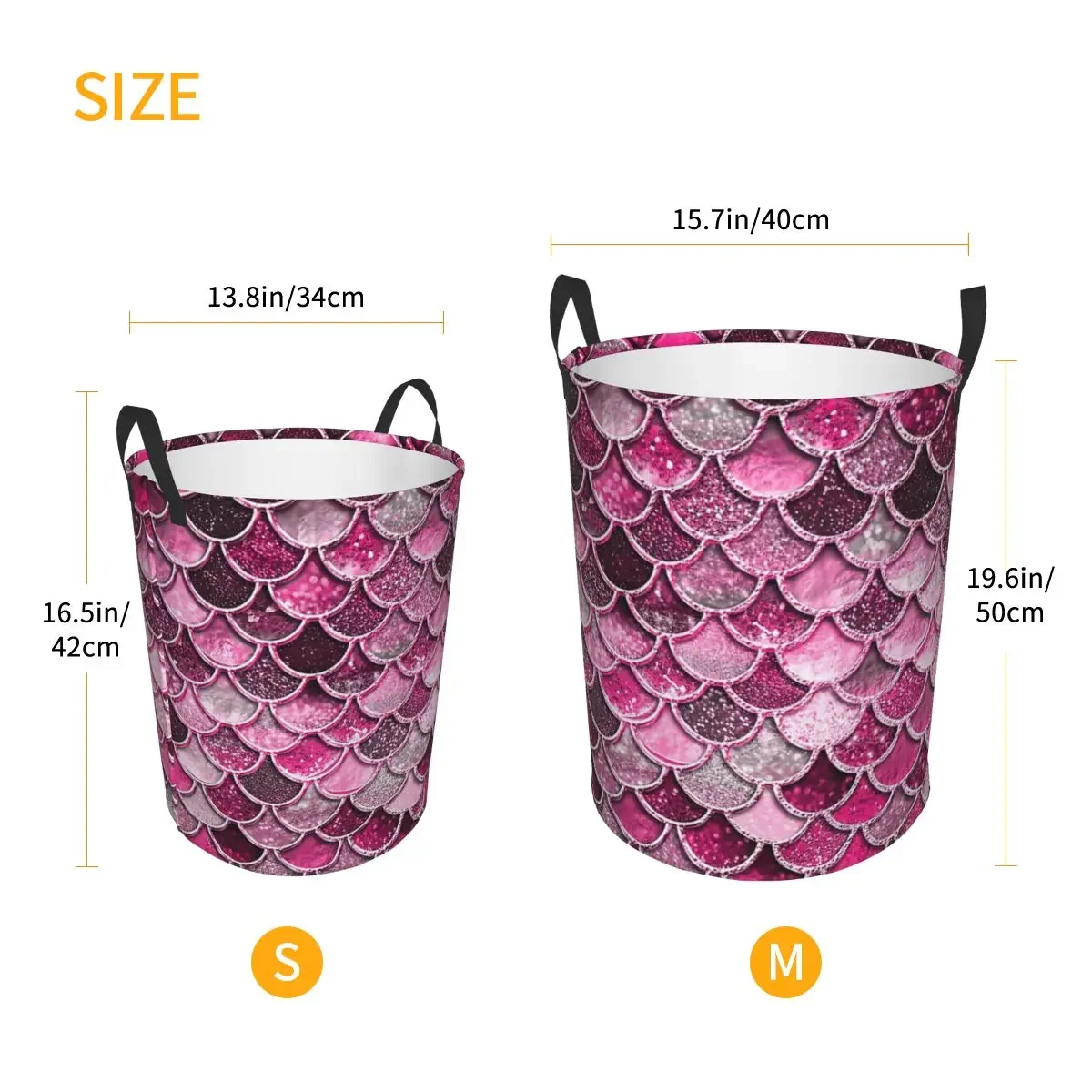 Pink Purple Magenta Glitter Mermaid Scales Foldable Laundry Baskets Dirty Clothes Sundrie Storage Basket Large Waterproof Bucket