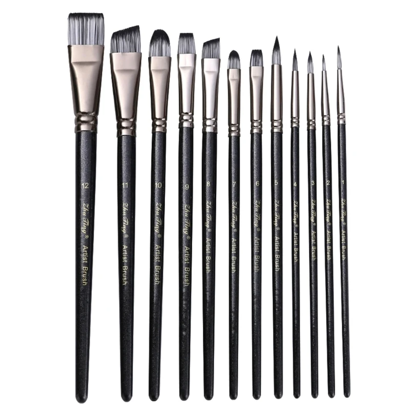 

12PCS Professional Paint Brush, Nylon Bristle Watercolor Brush for Acrylic Watercolor Oil Painting, Face and Body Art