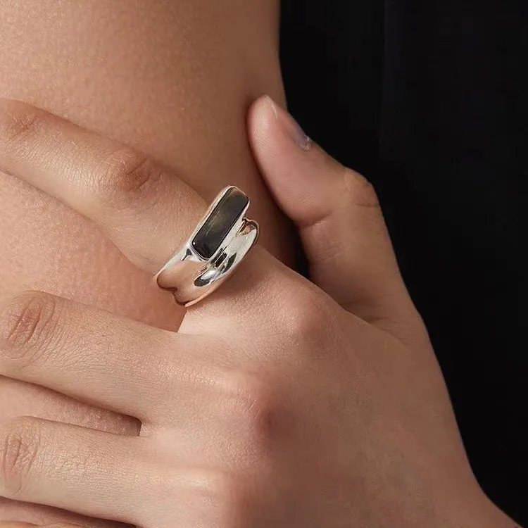 

Jenny&dave Elegant Party Jewelry Rings Women's Ring Black Butterfly Shell Ring Rectangular Ring With Wide Face