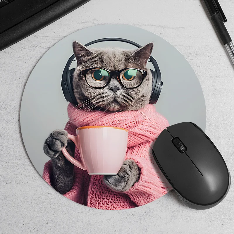 Random Placement Printed Cat Round Portable Mouse Pad Computer Office Desk Mat Durable Non Slip Thickened Cartoon Table Mat